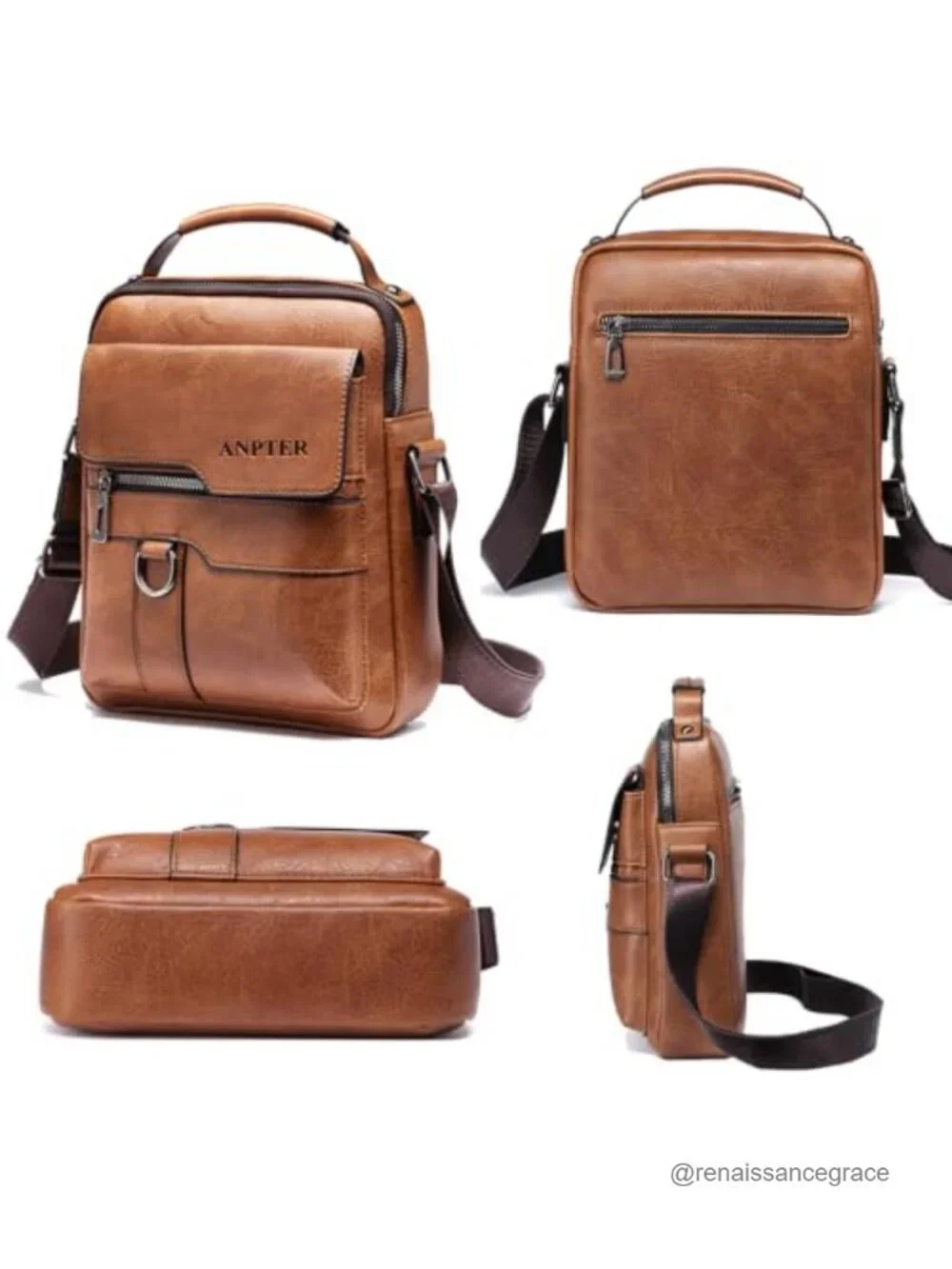 Men's PU Leather Messenger Bag Crossbody Shoulder Satchel with Adjustable Strap